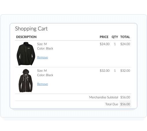 screenshot of storefront cart